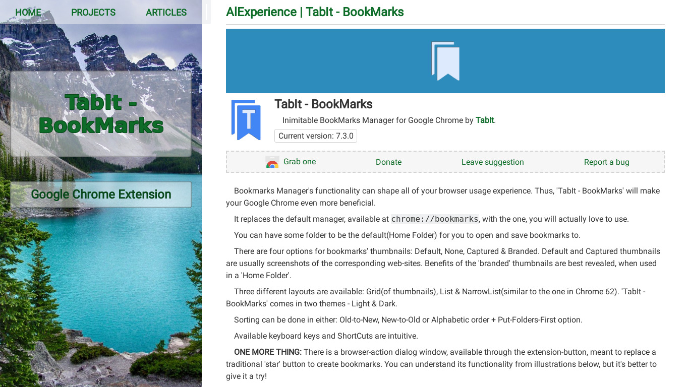 alexperience.me TabIt - BookMarks Landing page