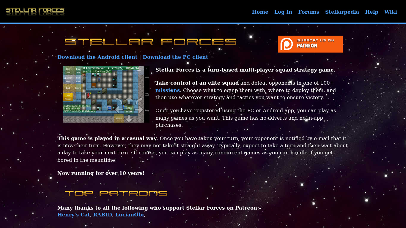 Stellar Forces Landing page