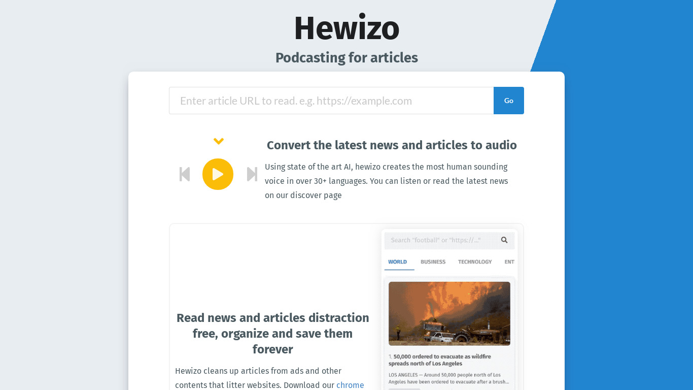 Hewizo Landing page