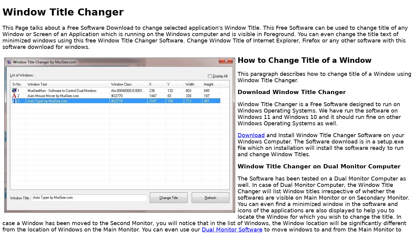 Window Title Changer Landing page
