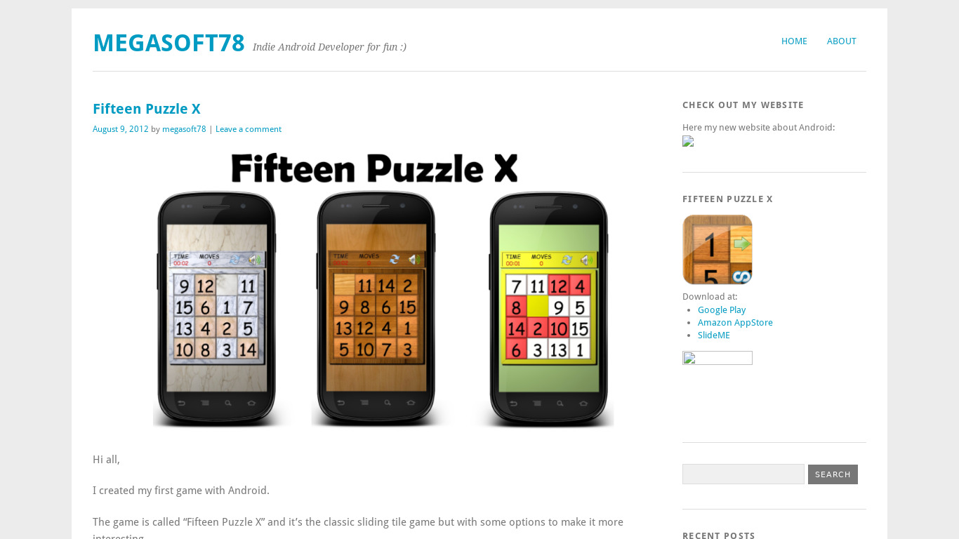 Fifteen Puzzle X Landing page