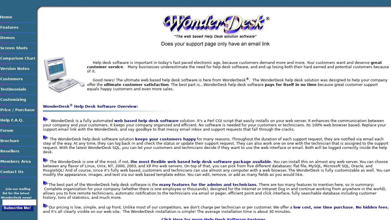 WonderDesk Landing page