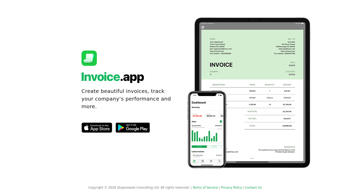 Invoice.app for Mac Landing page