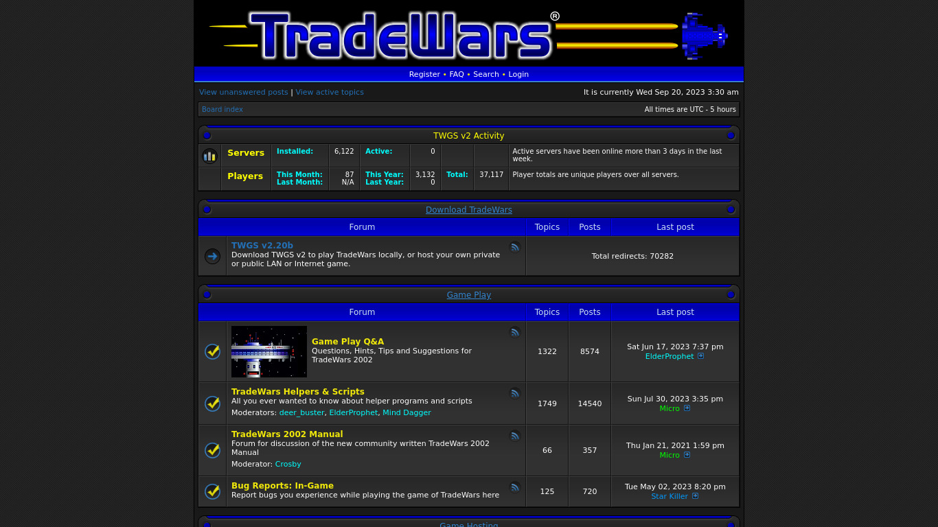TradeWars 2002 Landing page