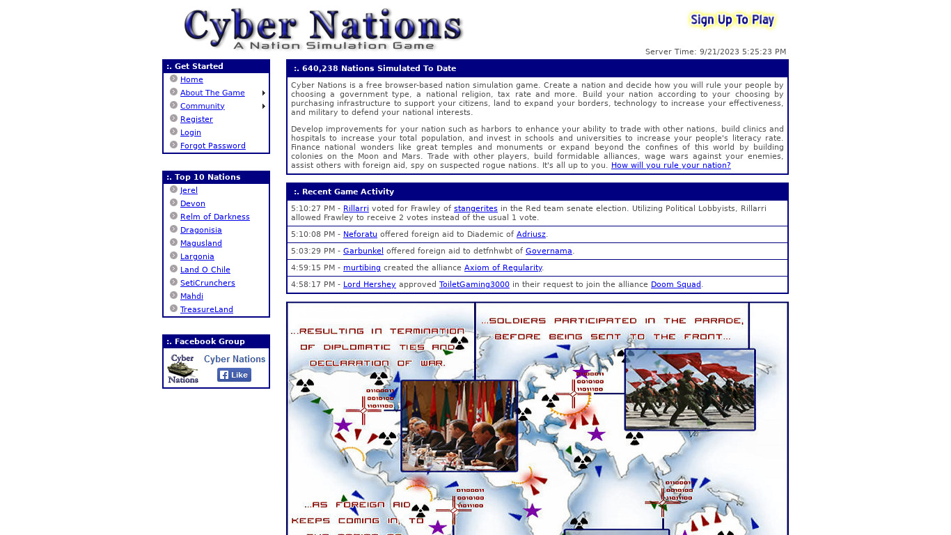 Cyber Nations Landing page
