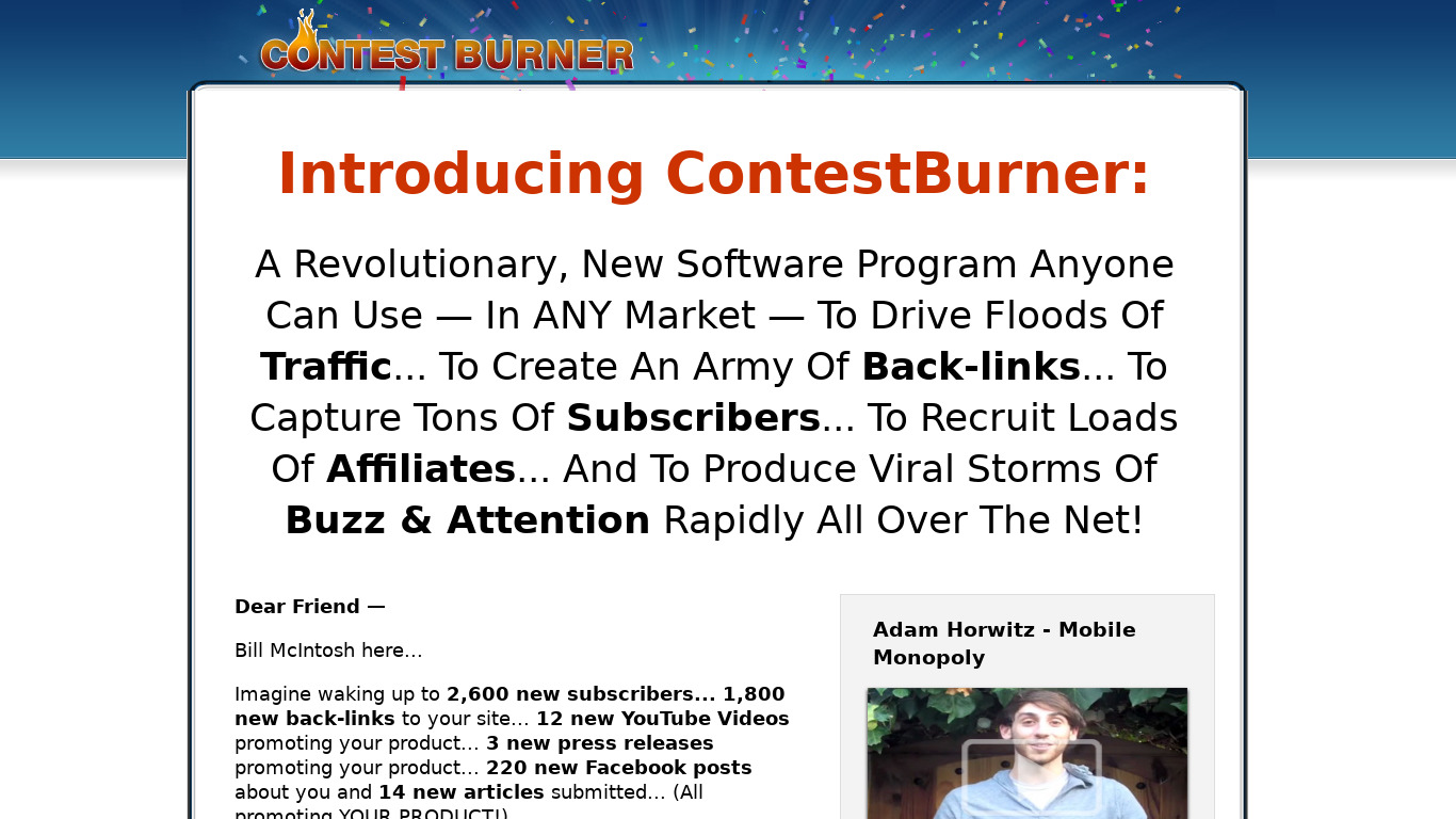 Contest Burner Landing page