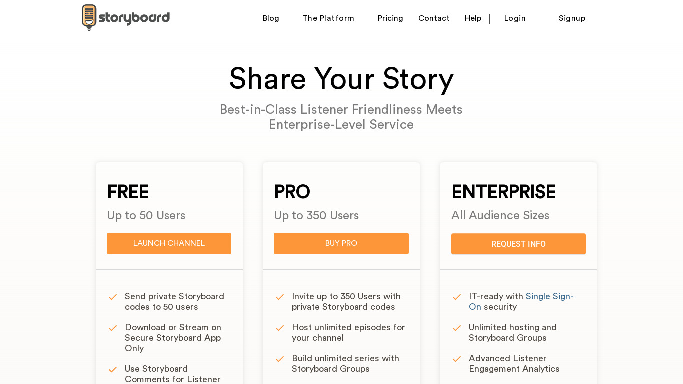 Storyboard Podcasts Landing page