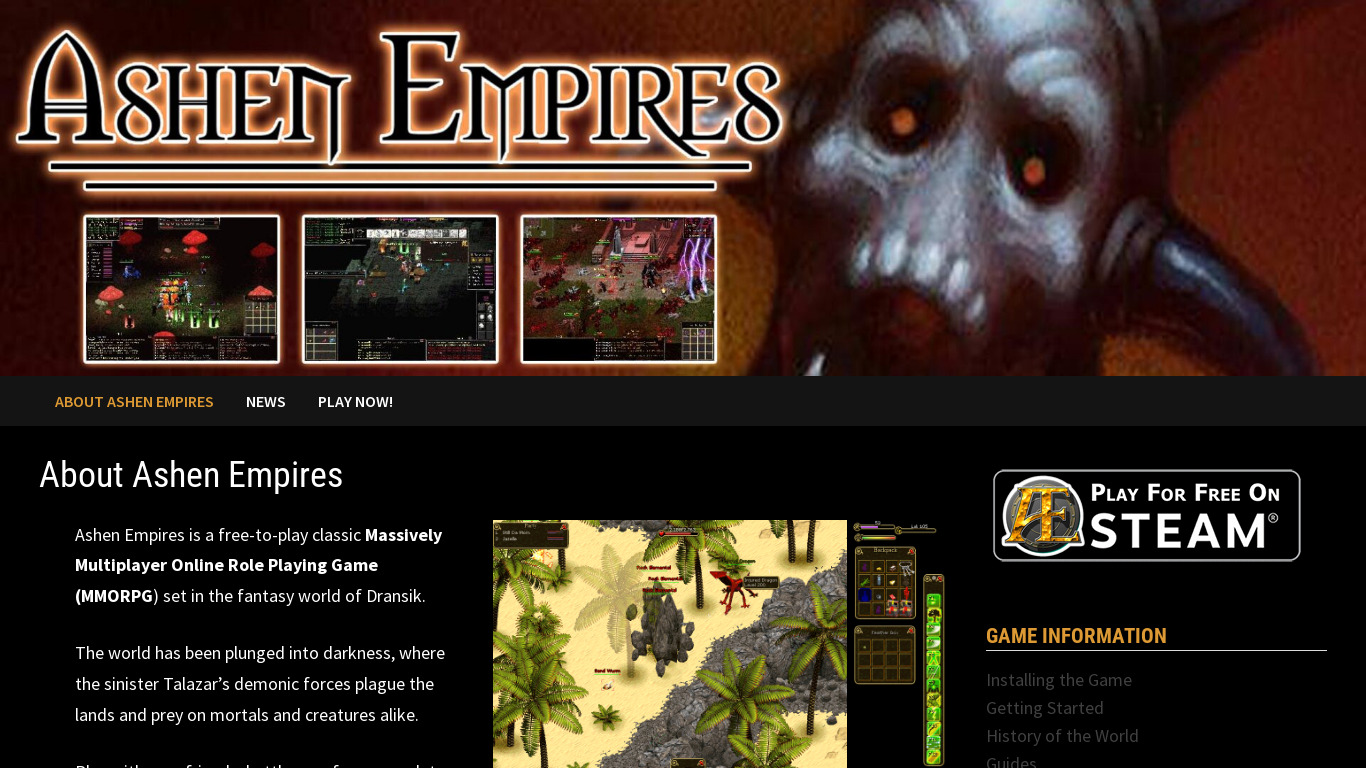 Ashen Empires Landing page