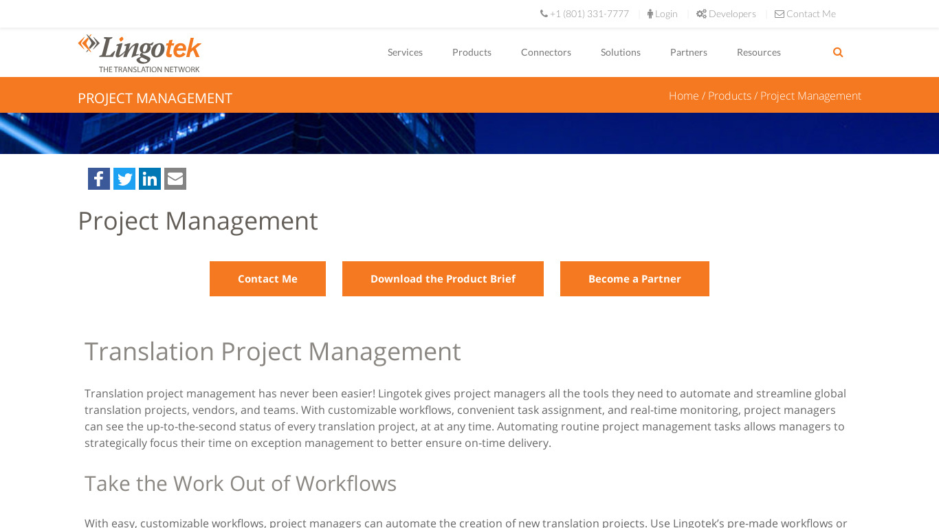 Lingotek Project Management Landing page