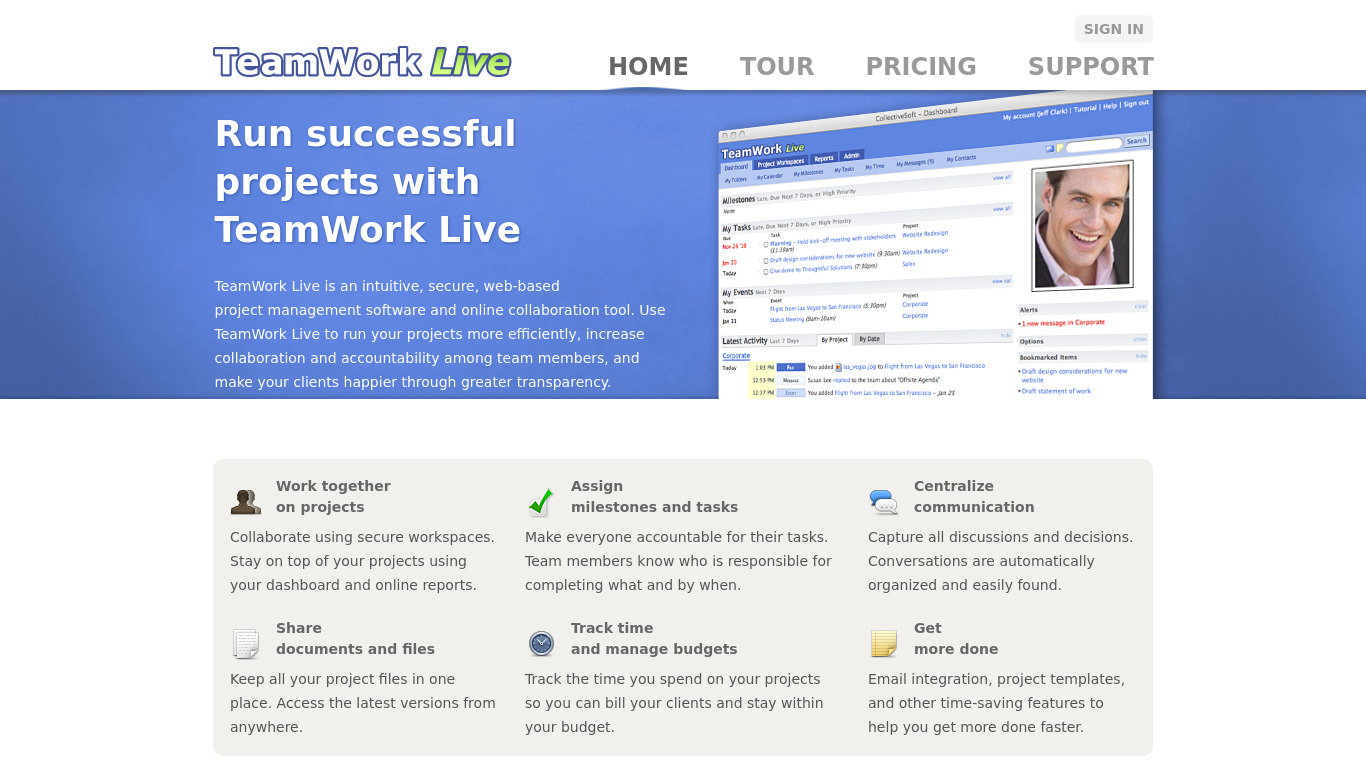 TeamWork Live Landing page