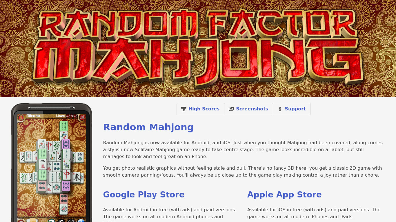 Random Mahjong Landing page