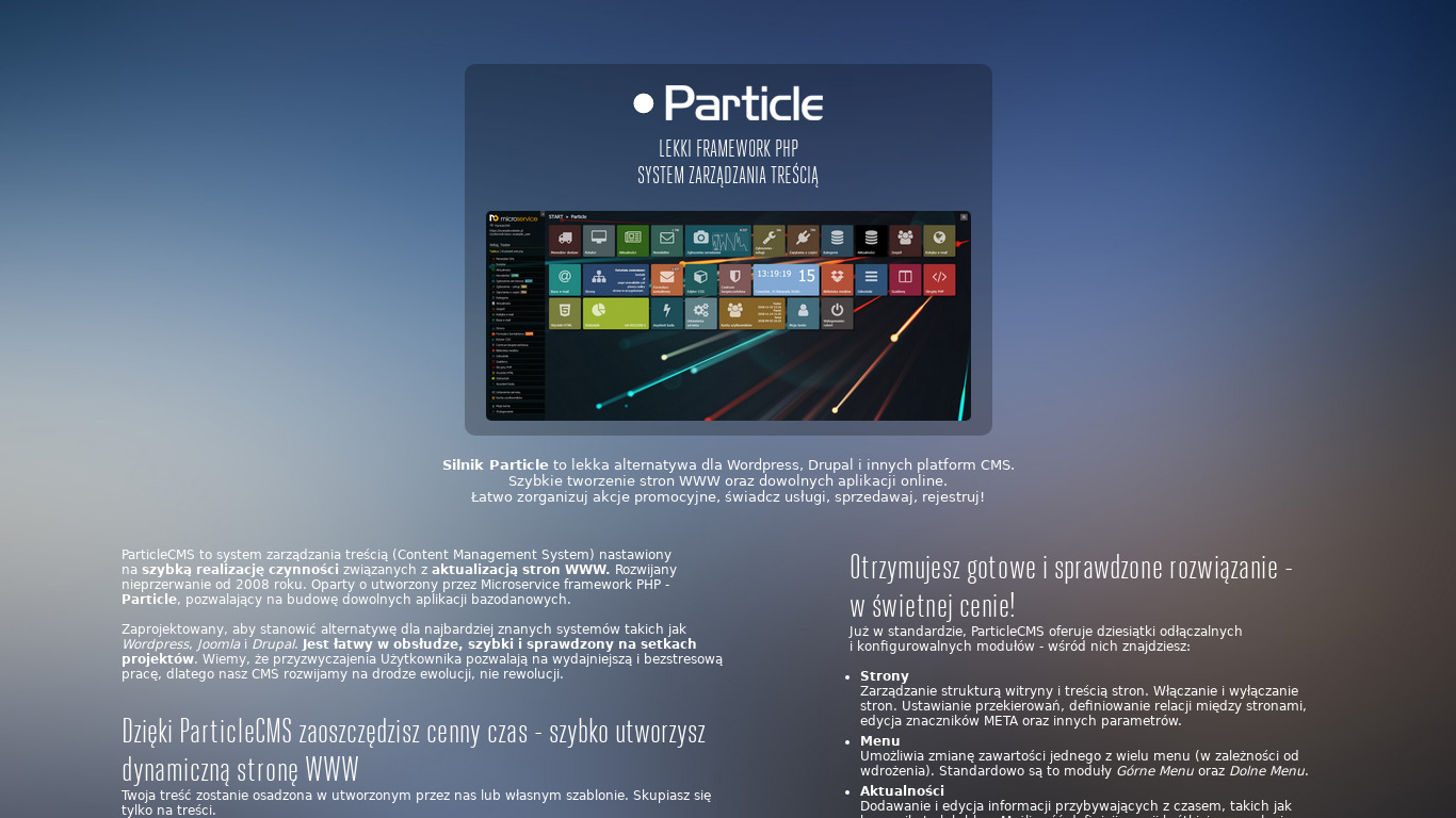ParticleCMS Landing page