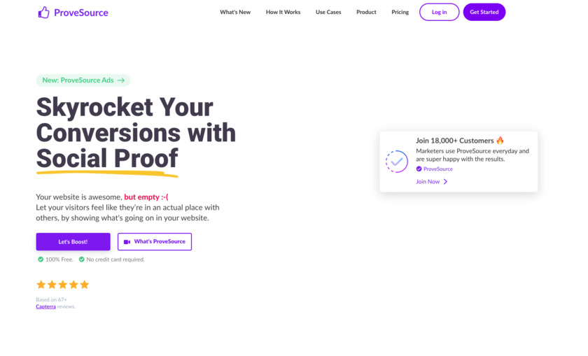 provesrc.com ProveSource Landing Page