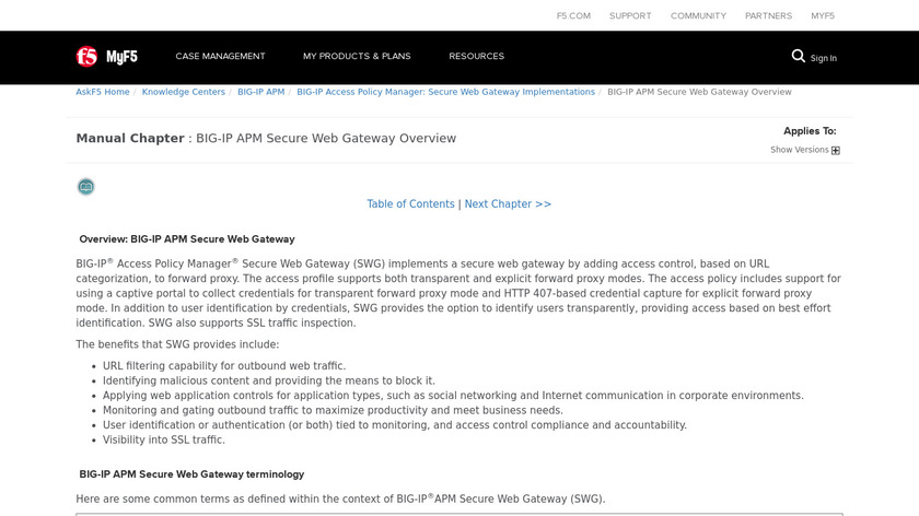 BIG-IP Secure Web Gateway Landing Page