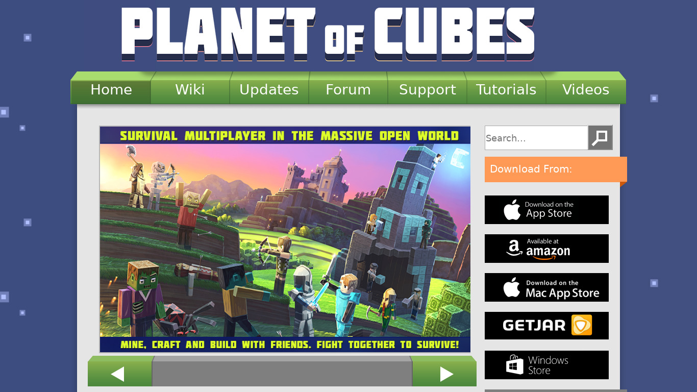 Planet of Cubes Survival Craft Landing page