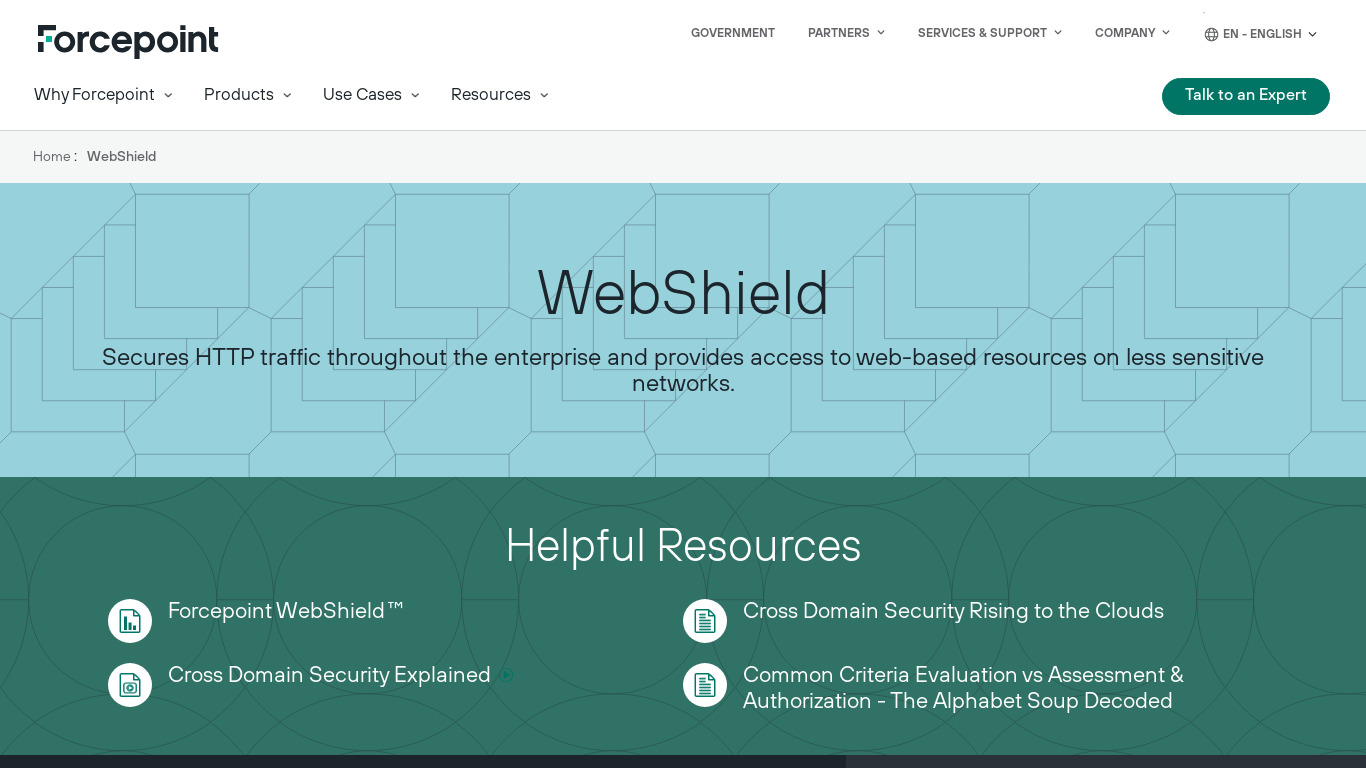Forcepoint WebShield Landing page