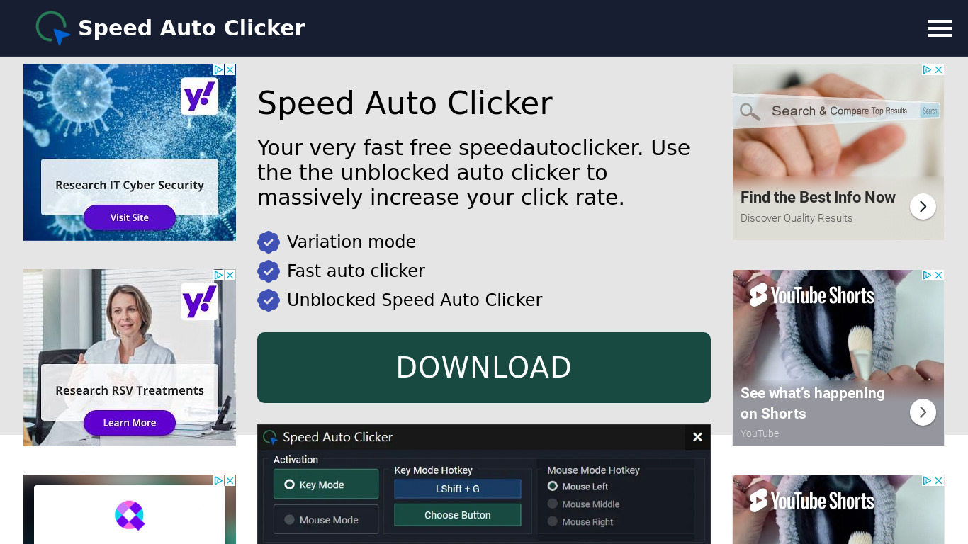 SpeedAutoClicker Landing page