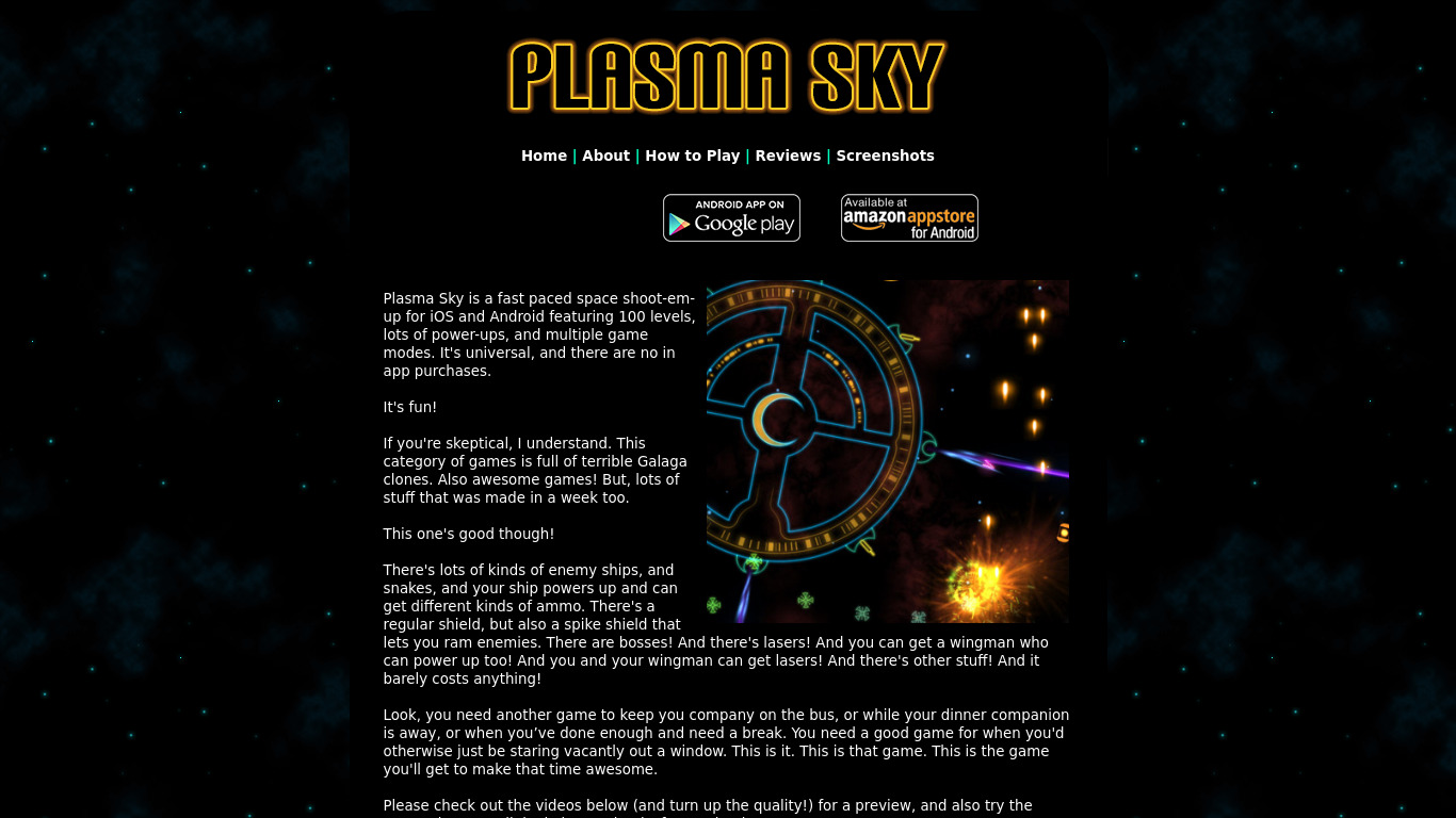Plasma Sky Landing page