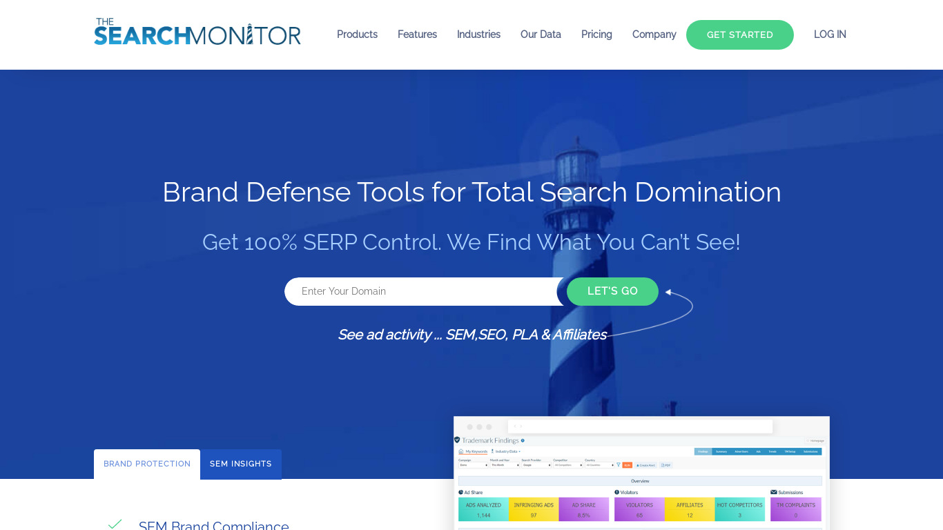 The Search Monitor Landing page