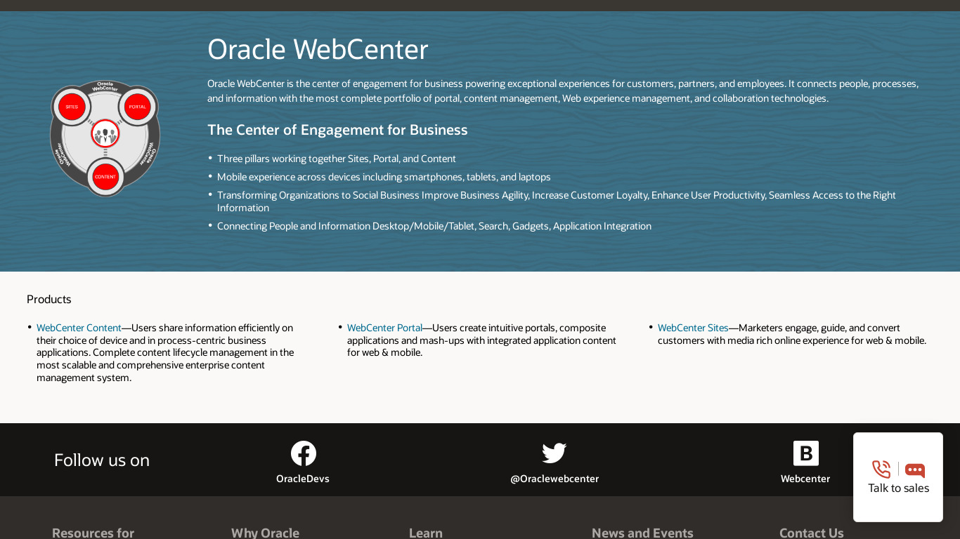 Oracle WebCenter Landing page