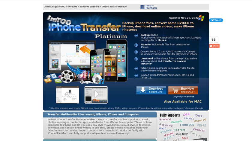 ImTOO iPhone Transfer Platinum Landing Page