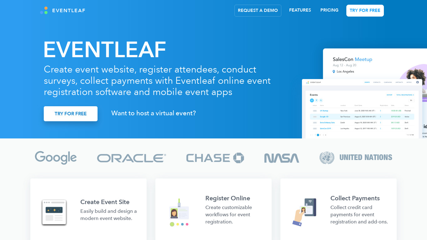 Eventleaf Landing page