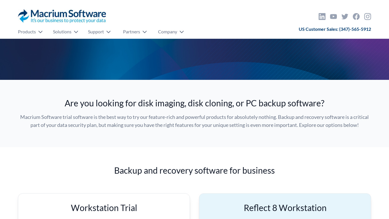 Macrium Reflect Landing page