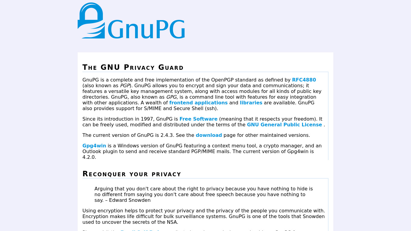 GnuPG Landing page