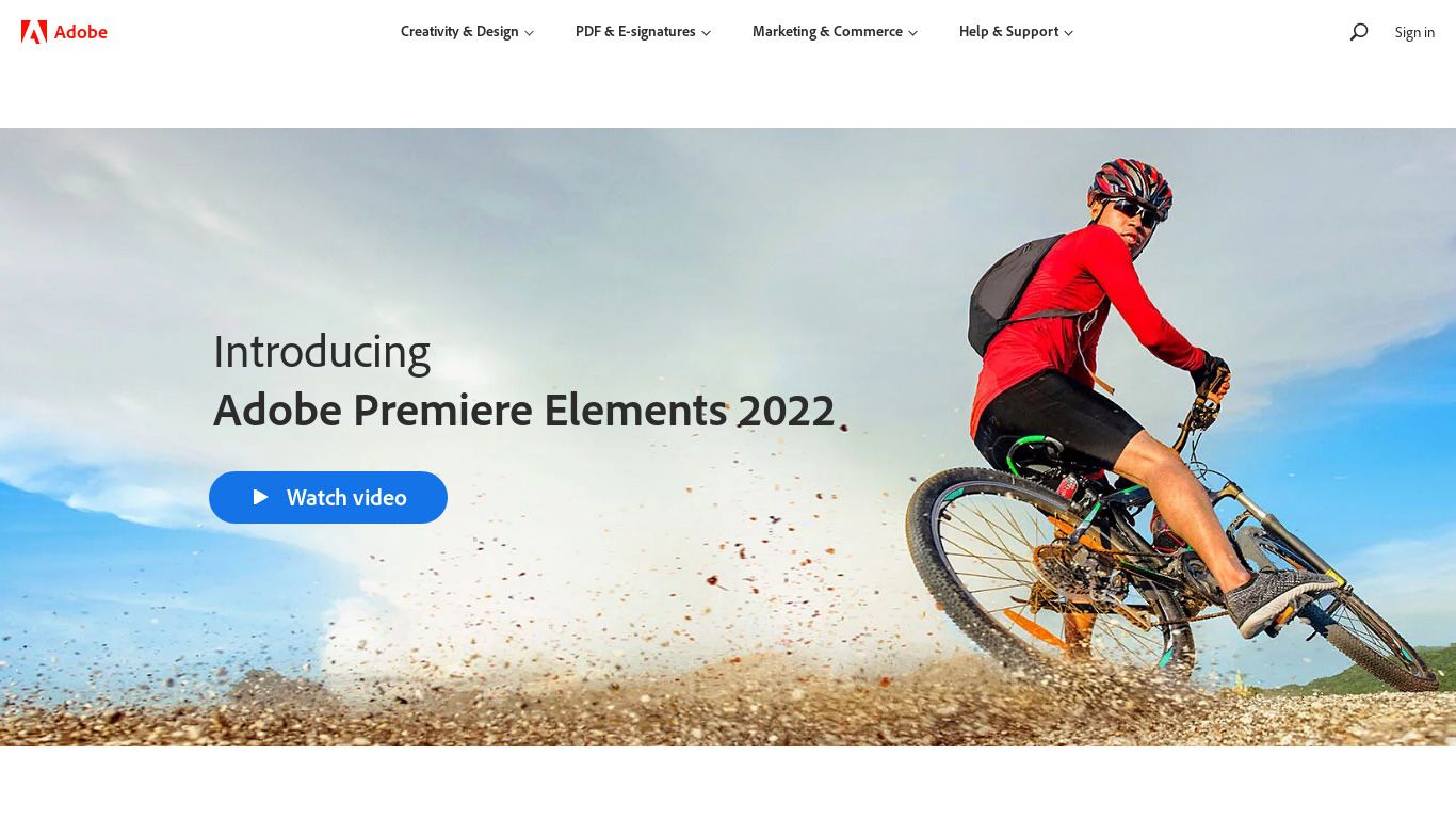 Adobe Premiere Elements Landing page