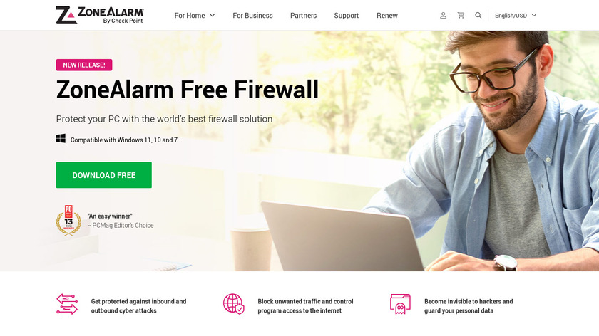 ZoneAlarm Free Firewall Landing Page