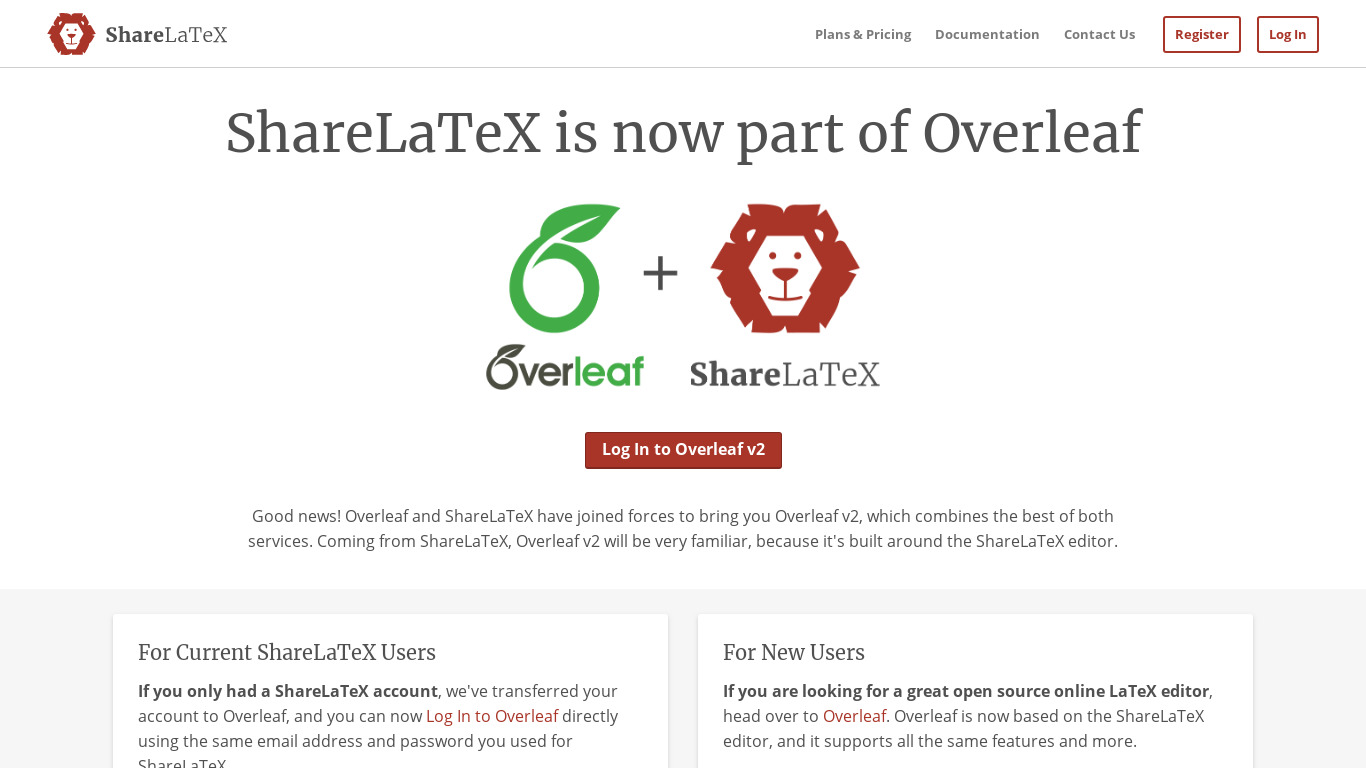 ShareLaTeX Landing page
