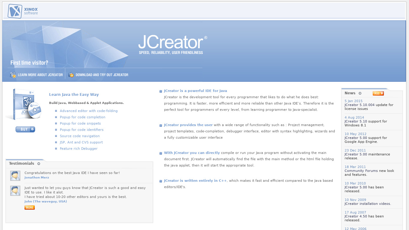 JCreator Landing page