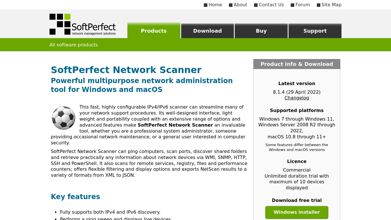 SoftPerfect Network Scanner Landing page