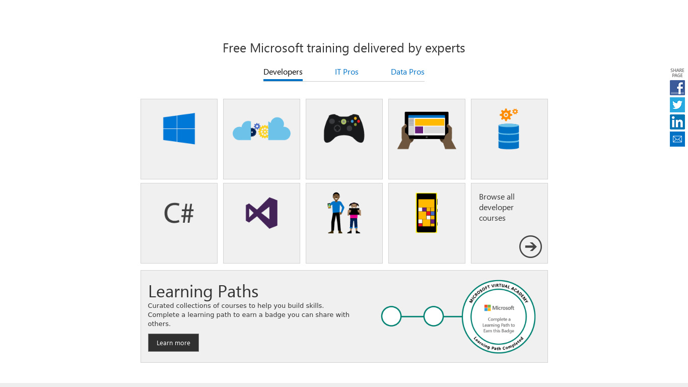 Microsoft Virtual Academy Landing page
