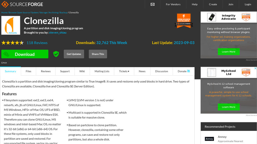 Clonezilla Landing Page