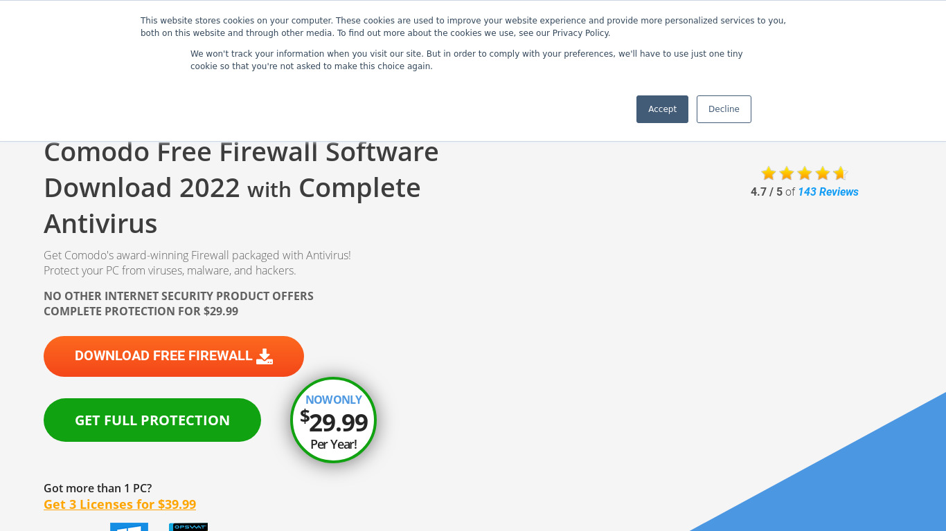Comodo Firewall Landing page