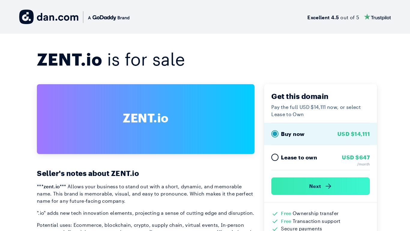 Zent.io Landing page