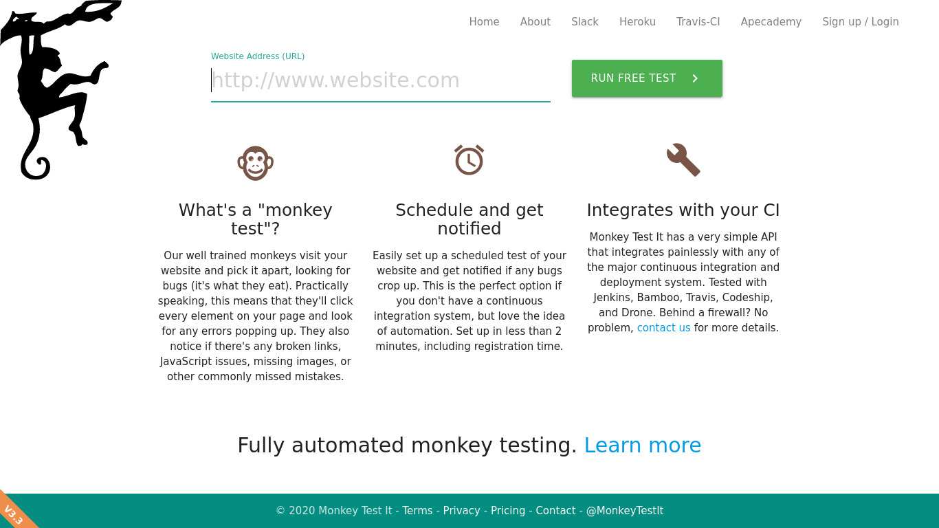 Monkey Test It Landing page