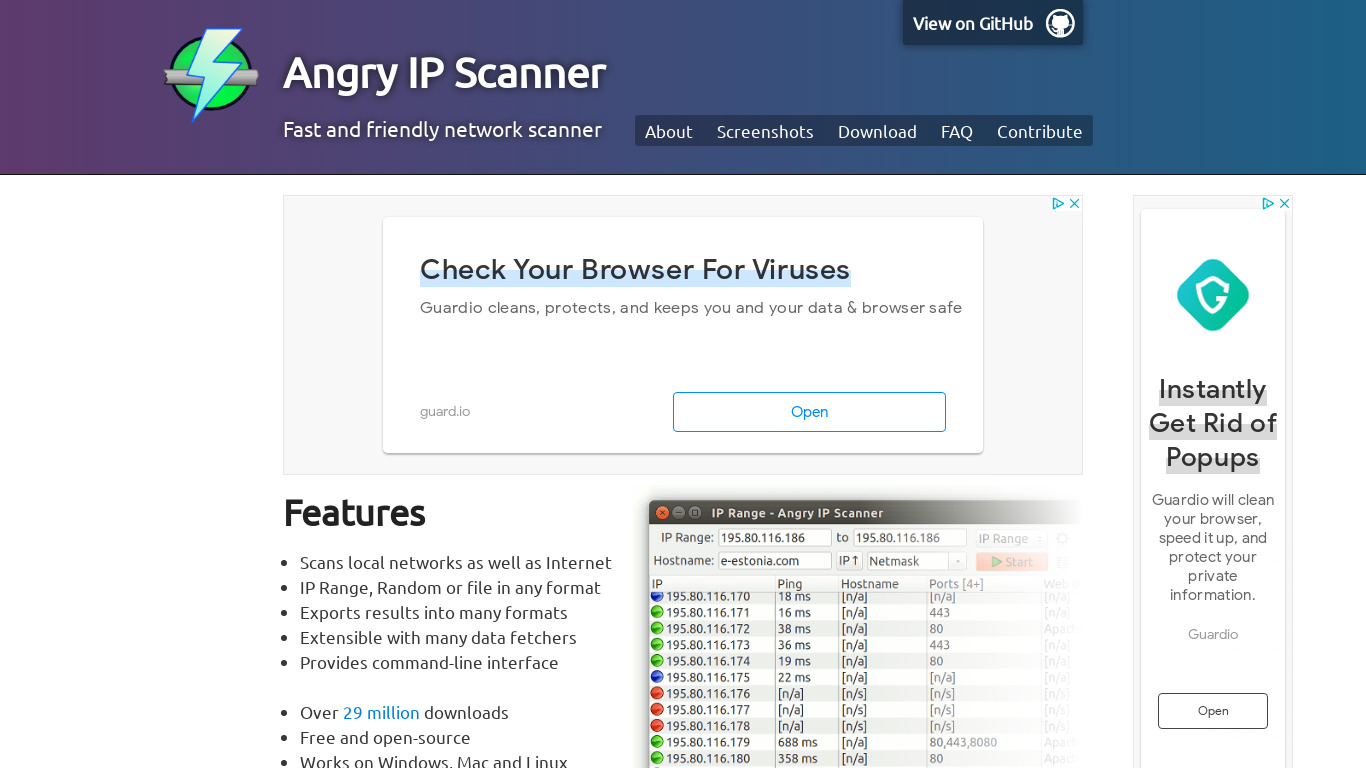 Angry IP Scanner Landing page