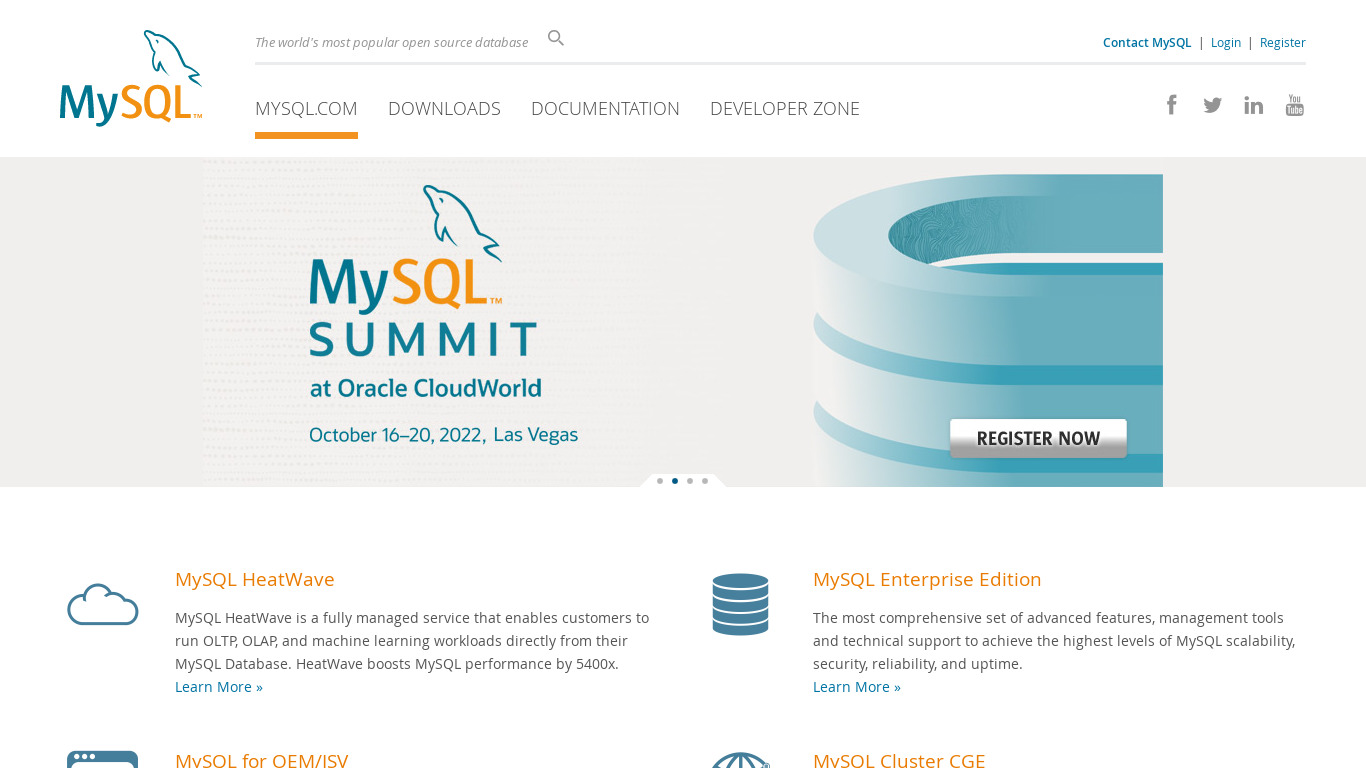 MySQL Landing page