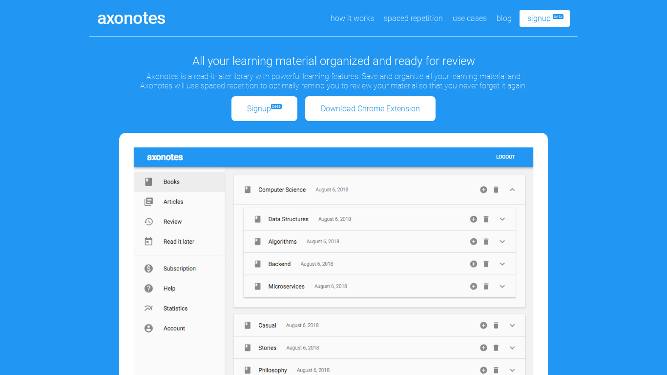 Axonotes Landing page