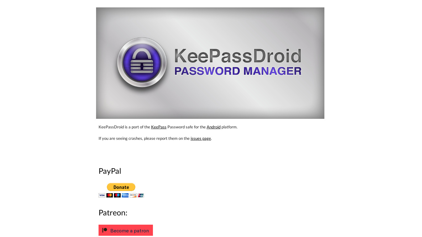 KeePassDroid Landing page