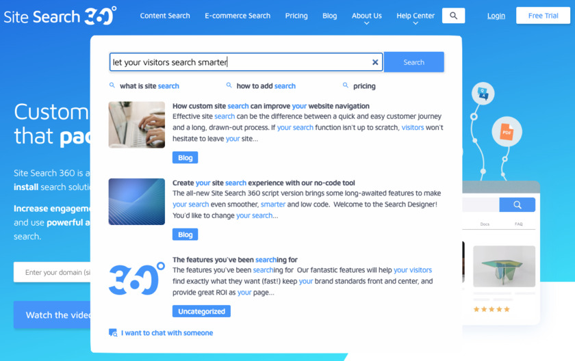 Site Search 360 Landing Page