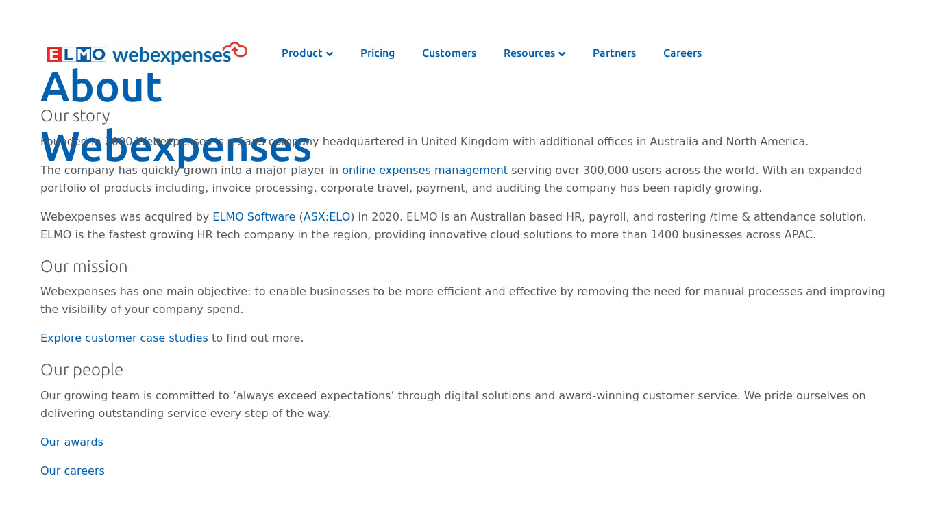 webexpenses Landing page
