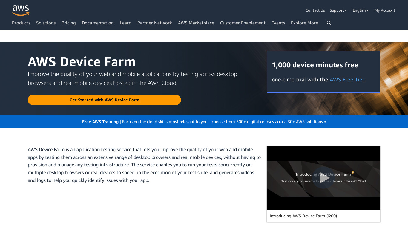AWS Device Farm Landing page