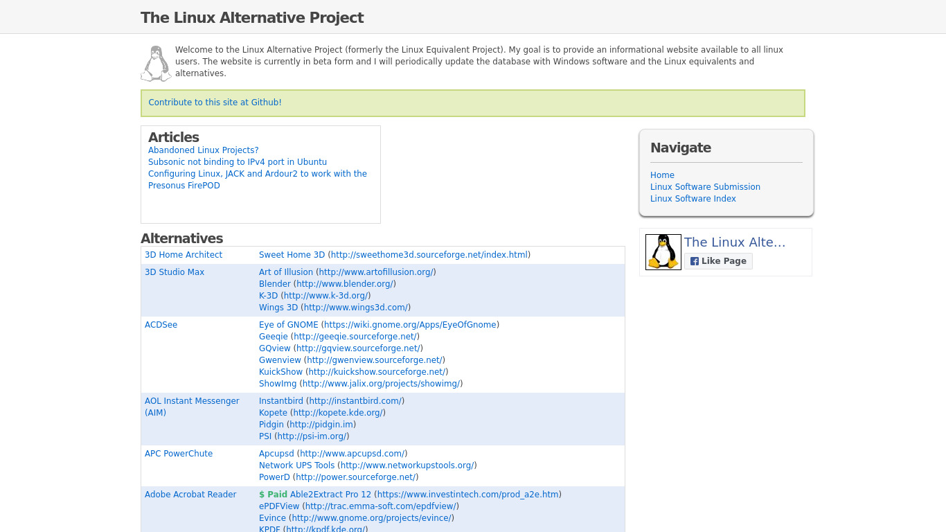 The Linux Alternative Project Landing page