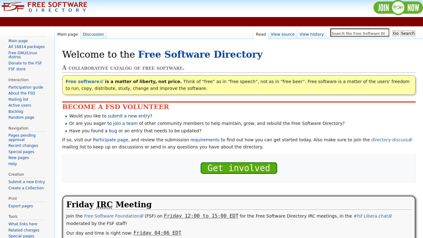 Free Software Directory Landing page