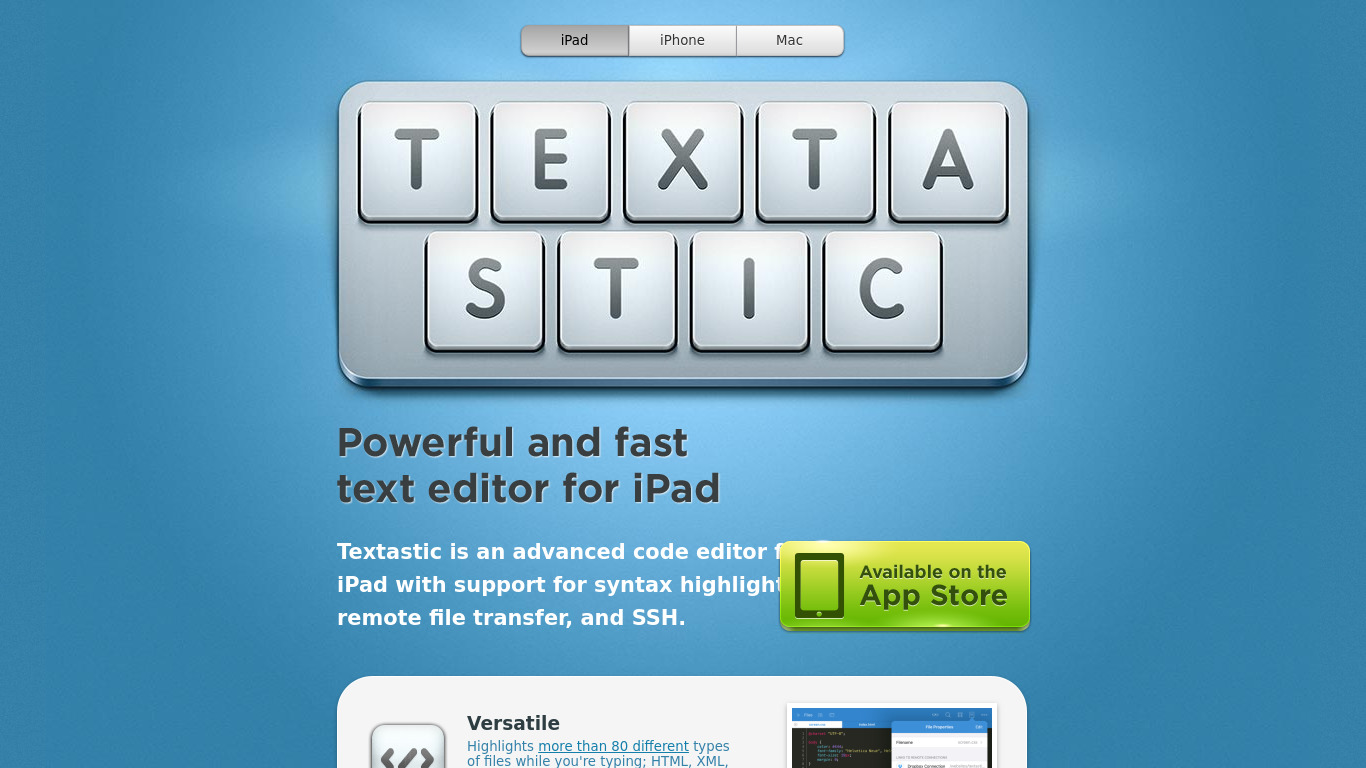 Textastic Landing page
