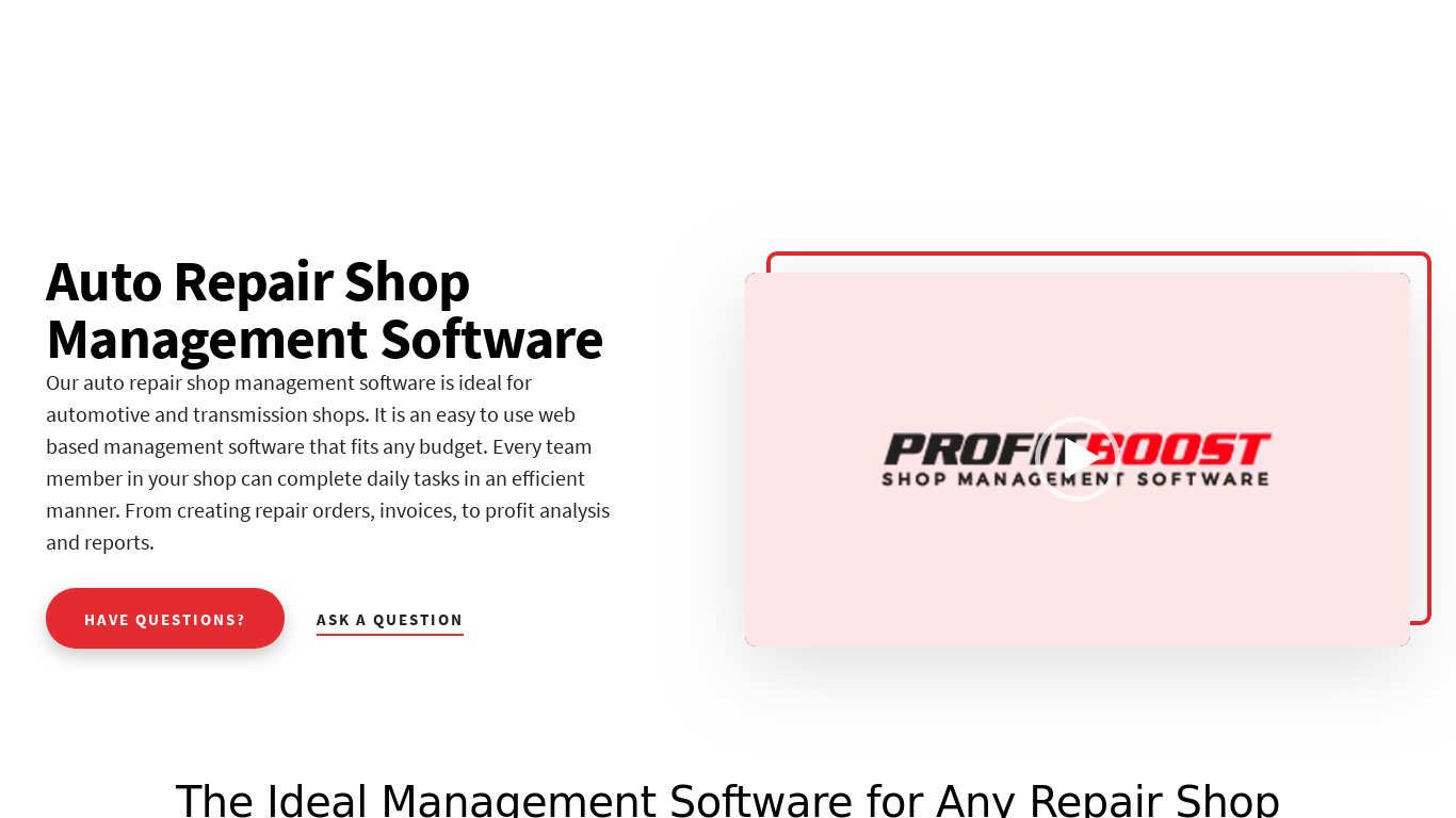 ProfitBoost Software Landing page
