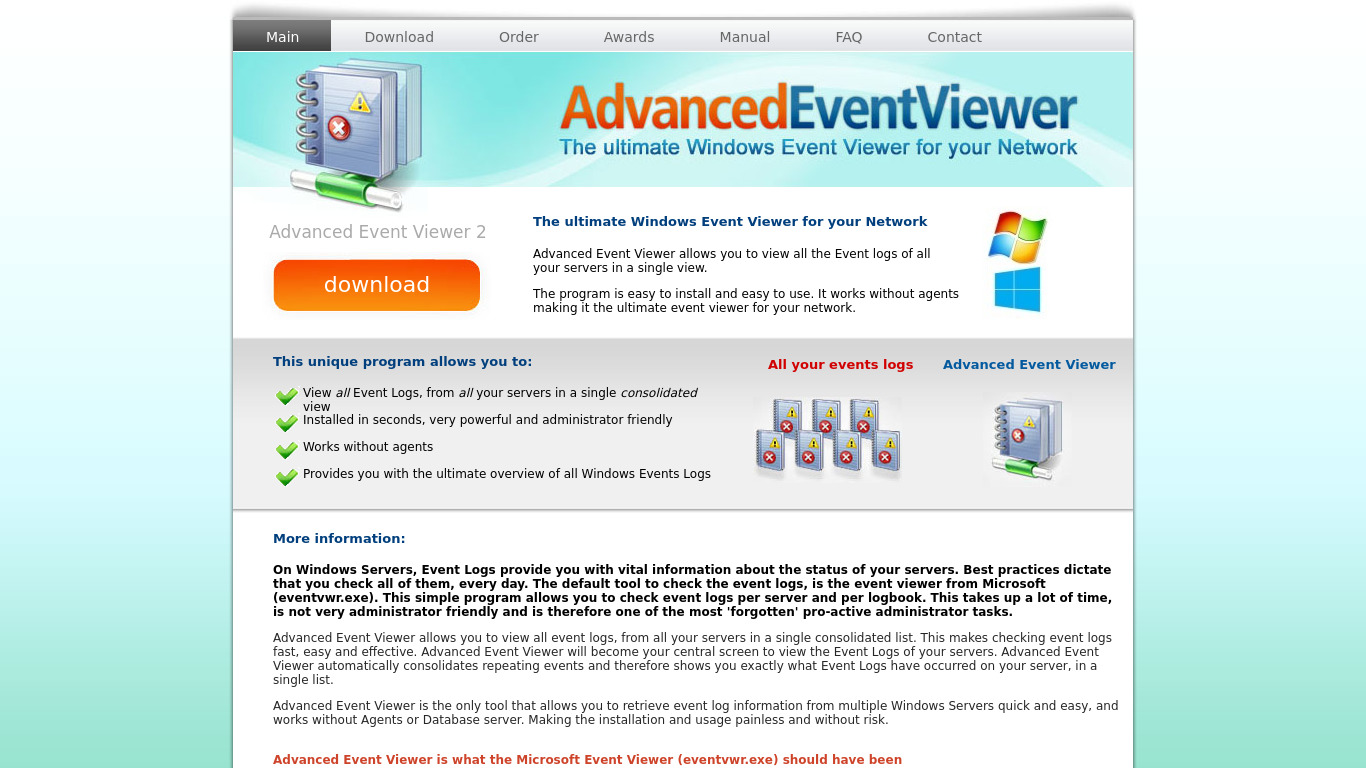 AdvancedEventViewer Landing page